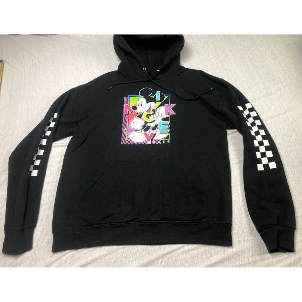 Disney Mickey Mouse Graphic Hoodie Black Unisex Size Medium Adjustable